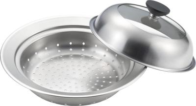 See-Through Steamer for Pots (20-22cm) with Glass Lid. Simply Place It On Your Pot. Stainless Steel. Made In Tsubame-Sanjo, Japan. YJ3626