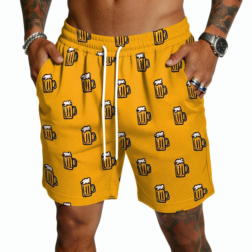 Men Casual Drawstring Shorts Lightweight Quick Dry Five Inch Relaxed Fit with Print Design for Everyday Wear