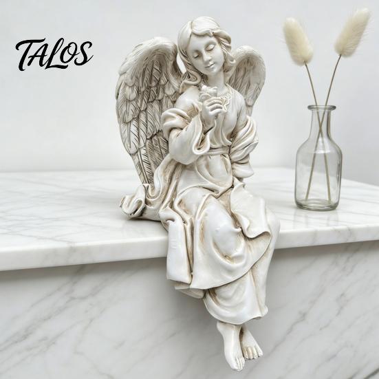 Retro Winged Angel Statue, Resin Praying Angel Figurine, Elegant Sitting Angel Sculpture for Outdoor Indoor Garden Decor