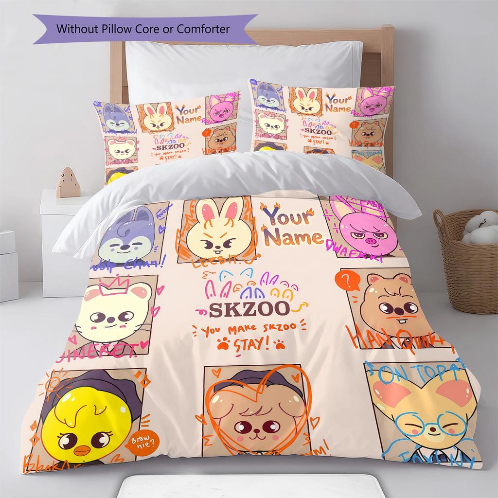 Custom Name Animal Friends Gathering Bedding,Quilt Set Quilt Cover Pillowcase Home Birthday Gift (1 * Duvet Cover + 2 * Pillowcase, Without Core)