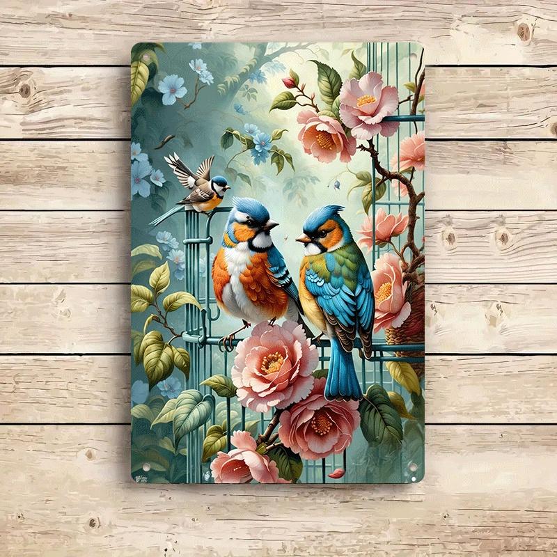 

1 piece American country style tinplate wall hanging, colorful floral and bird pattern home wall decoration, living room and ent (as the picture,20x30cm)