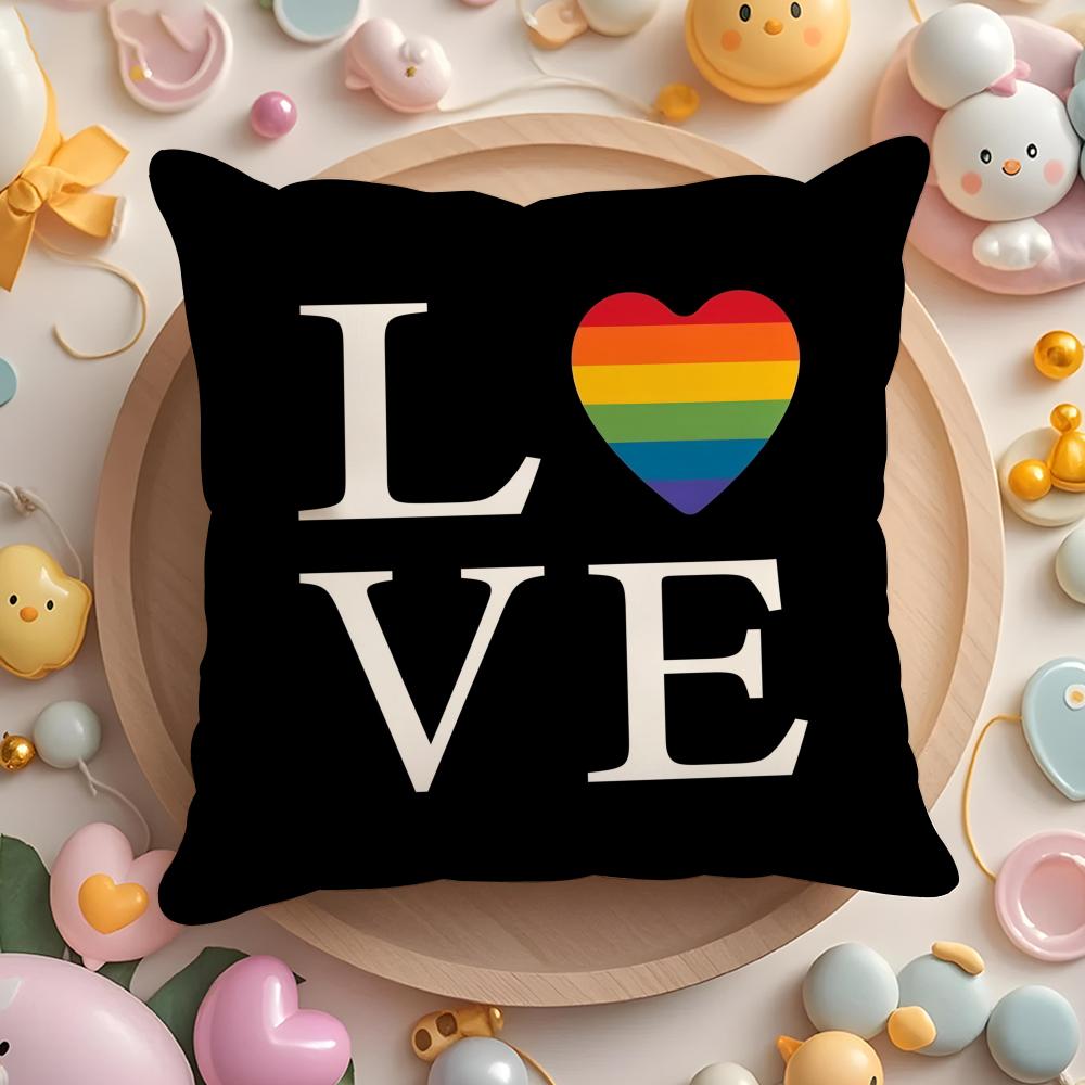 Pride Month Rainbow Cushion Cover Plush Fabric Soft Double-Sided Printed Sofa Warm Winter Home Gift Pillow Case
