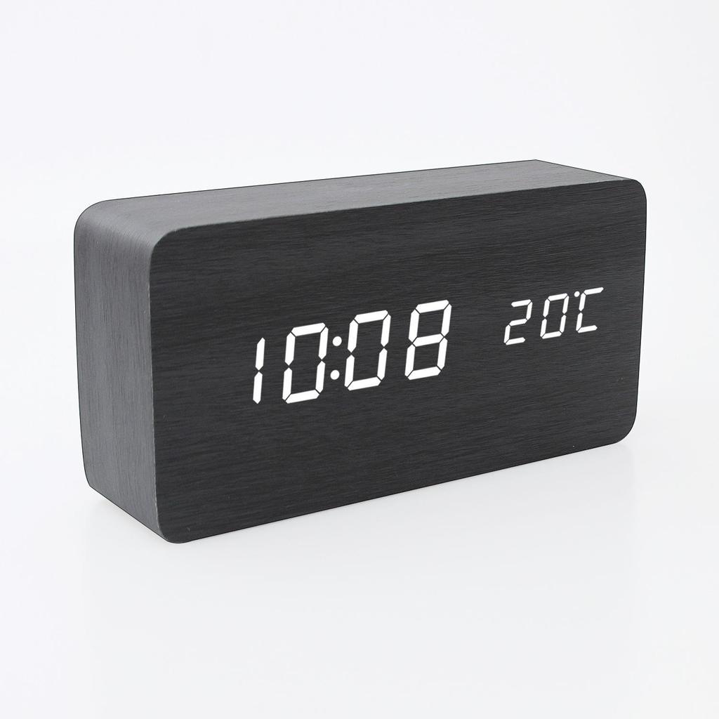 Simple LED Display Wooden Alarm Clock with Voice Control for Students and Children
