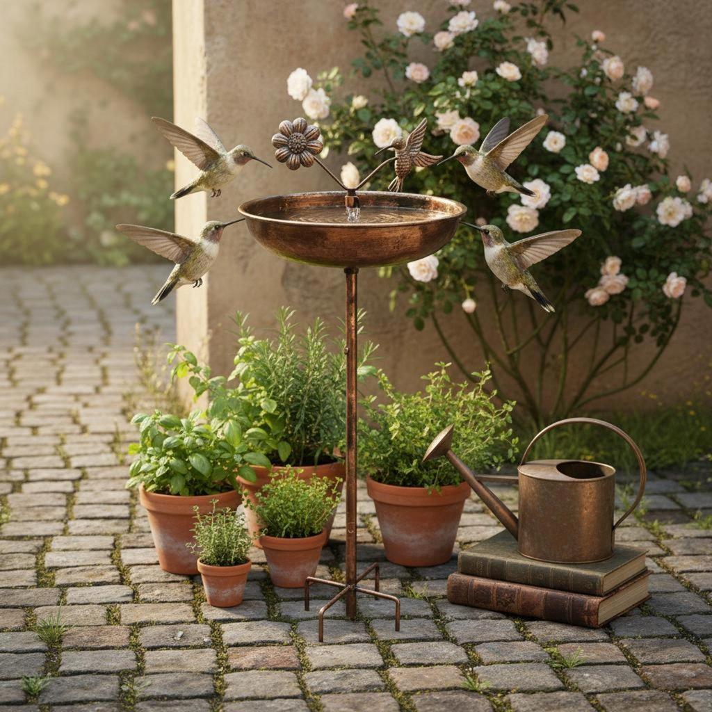 Metal Bird Bath 2-in-1 Outdoor Decor Heavy Duty for Backyard