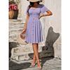 Summer Women's Round Neck Button Stretch Casual Temperament Short Sleeve Dress