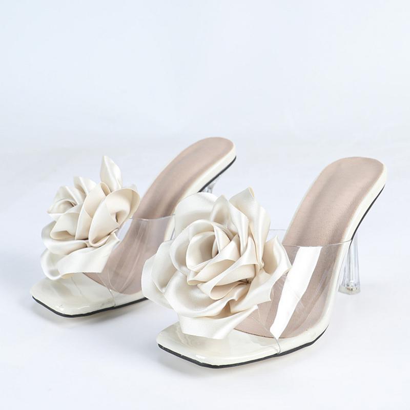 

Модные летние прозрачные ПВХ шлепанцы Liyke для женщин, модные дизайнерские сандалии с большими розовыми цветами, женская обувь, прозрачные высокие каблуки, размер 43 35 абрикосовый