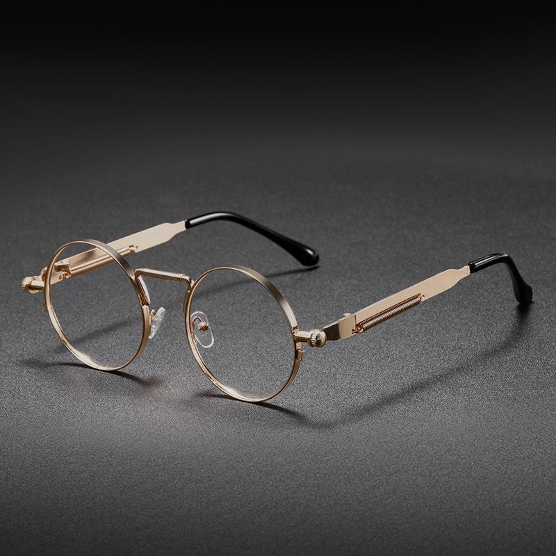 Steampunk Round Metal Sunglasses for Men & Women - Retro Style with Spring Temple