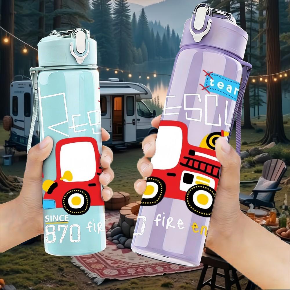 1PC Kids Toy Truck Cartoon 750ml Color Plastic Sports Water Bottle Leakproof Flip Straw Lid Suitable for Sports Office Home Use
