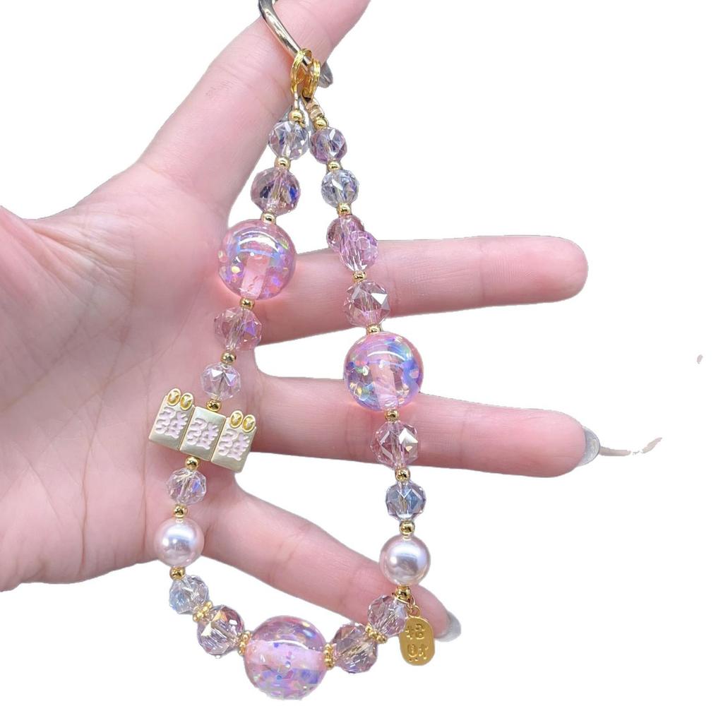 New Year Crystal Beaded Wrist Lanyard & Phone Charm Keychain
