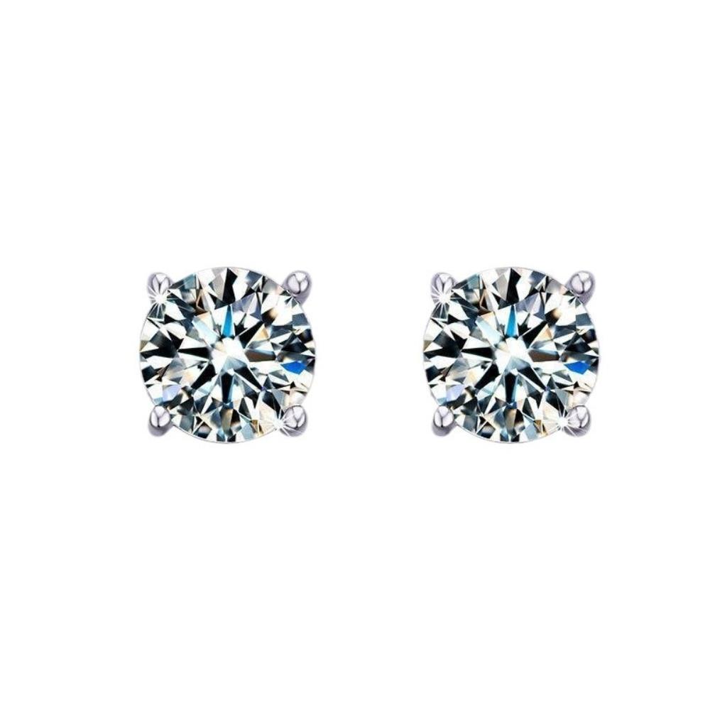 White Cubic Zirconia 8MM Stud Earrings 925 Sterling Silver Women Earrings Fashion Jewelry