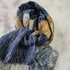 Used New, hand-woven stole, navy (indigo dye) and dark gold