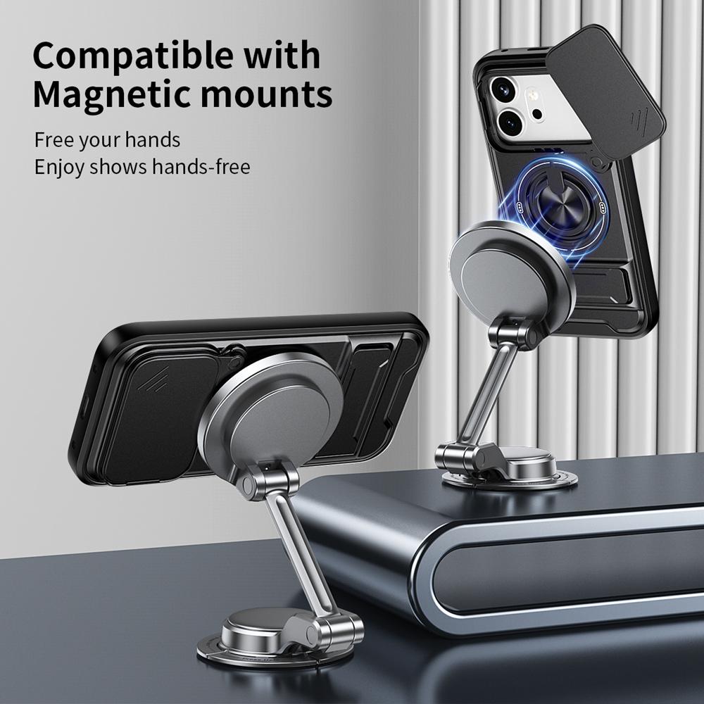 KEYSION Magnetic Phone Case for HONOR 600 600 Pro 5G Slide Camera Protection Upright Kickstand 360° Ring Shockproof Back Cover