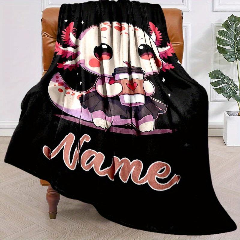 Axolotl Drink Coffee Customize Your Name Blanket Warm Comfortable And Soft Blankets Are Suitable For Home Lunch Break Blanket Office Sofa Sofa Gift To
