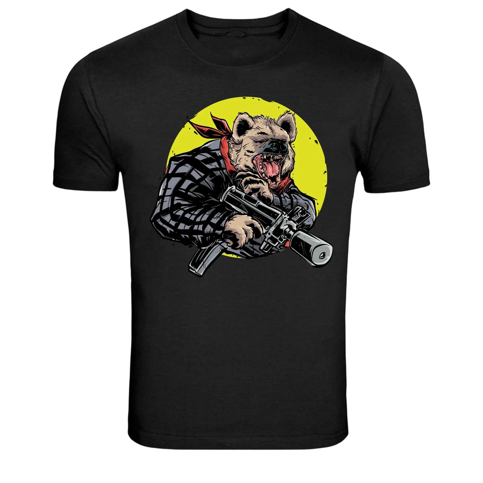 Gangster Bear With Pistol Bandana Cartoon Graphic T-Shirt XL