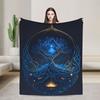One Piece Blue Tree Pattern Flannel Blanket, Colorful, Soft, Warm, Lightweight, Machine Washable, Knitted, All Season,