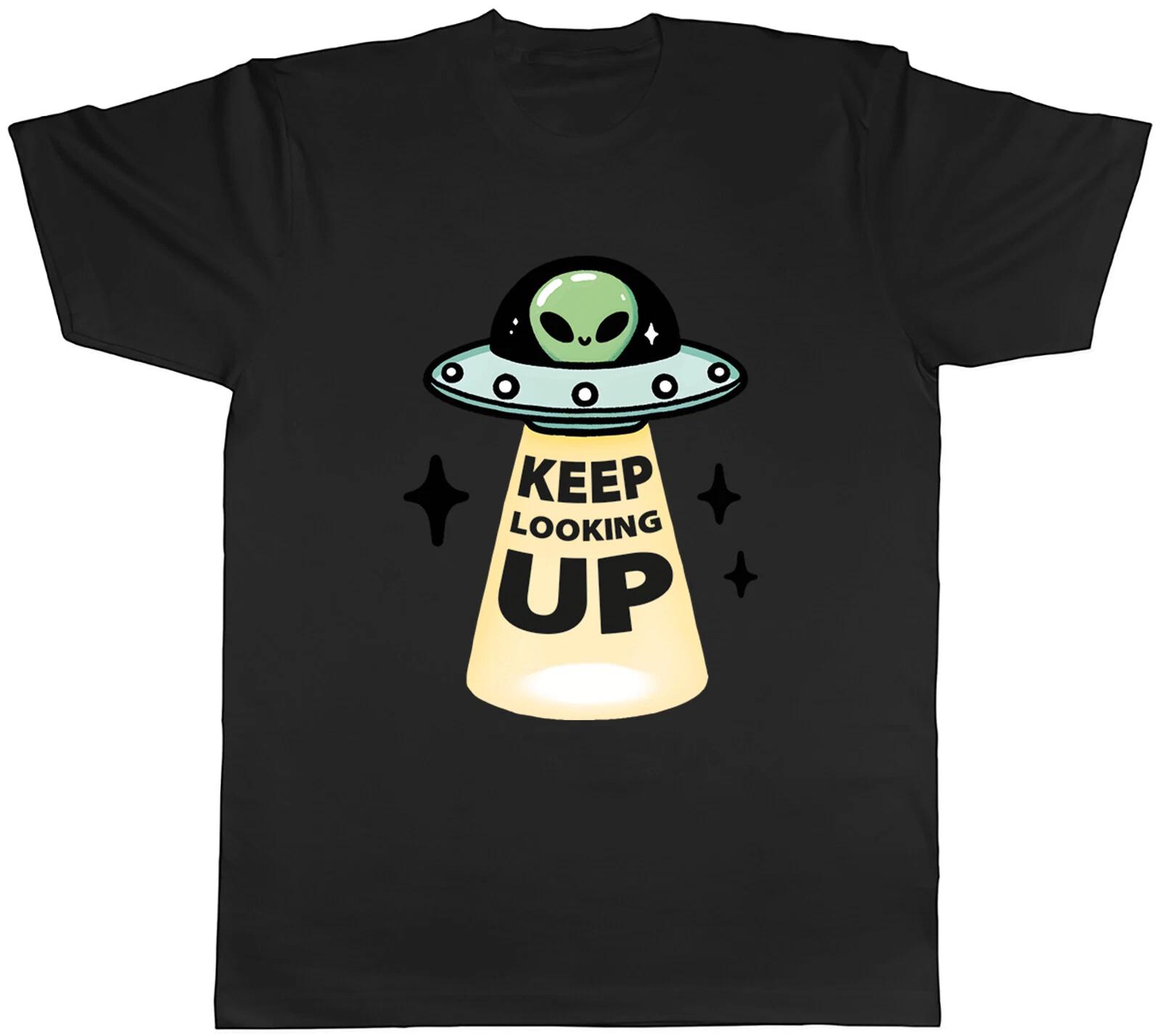 Funny UFO Alien Mens T-Shirt Keep Looking Up Extraterrestrial Tee Gift L