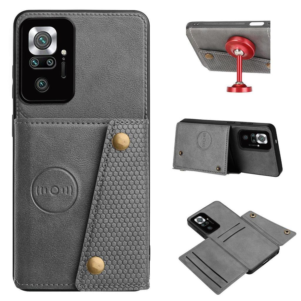 Vintage Leather Card Holder Phone Case for Xiaomi Redmi Note 10 Pro 4G Card Pockets Dual Snap Buttons Flip Wallet Shell