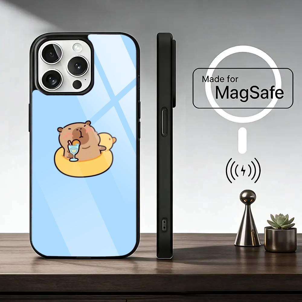 Kawaii Capybara C-Cute Phone Case For iPhone17,16,15,14,13,12,11 Plus,Pro Magnetic with Magsafe Wireless Charging