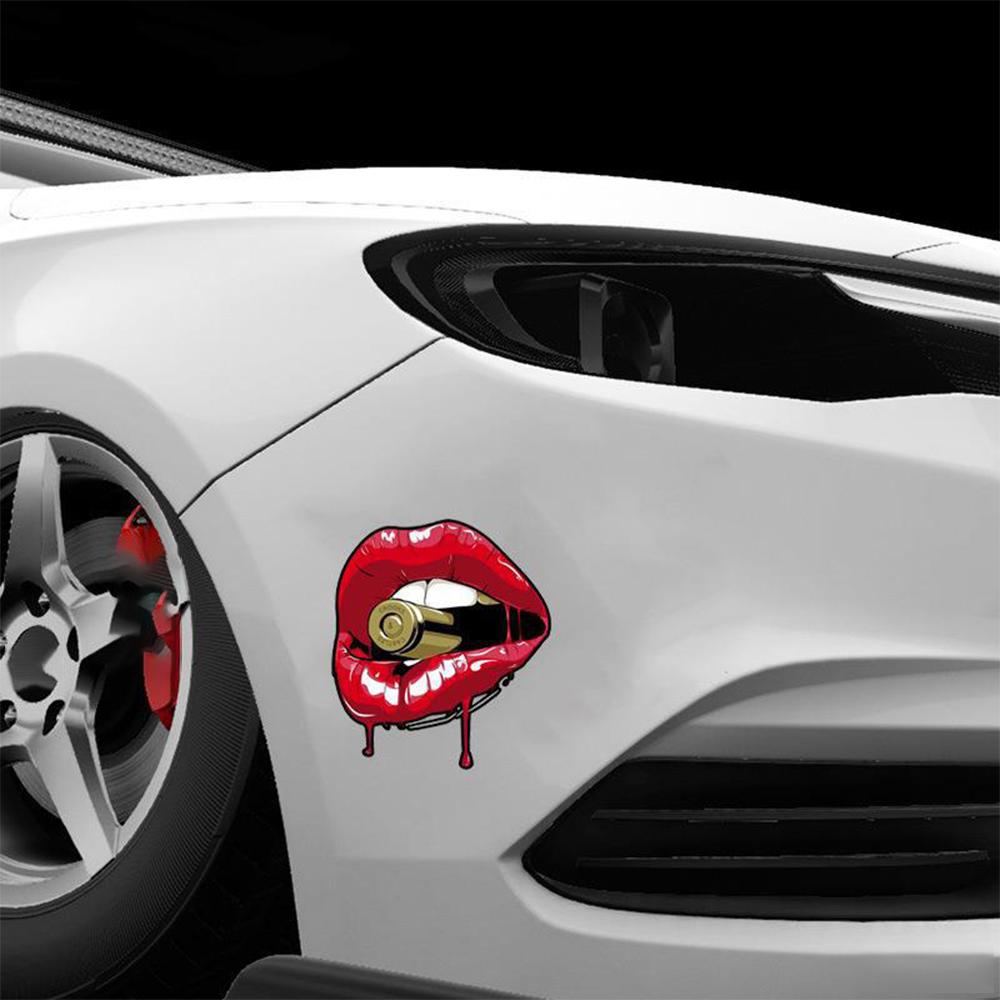 17CMX15CM Personality PVC Decal Red Lips With Bullet Car Sticker Motorcycle Helmetmet Laptop Decorative DIY Accessories
