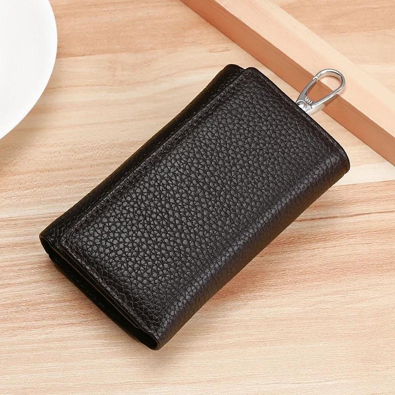 Key Holder Wallet Genuine Leather Unisex Solid Key Wallet Organizer Bag Car Housekeeper Wallet Card Holder Keychain Leather