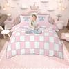 Homewish Monogrammed Duvet Cover Set for Kids, Pink Buffalo Plaid Bedding Set, Pink Reversible Quilt Cover Set