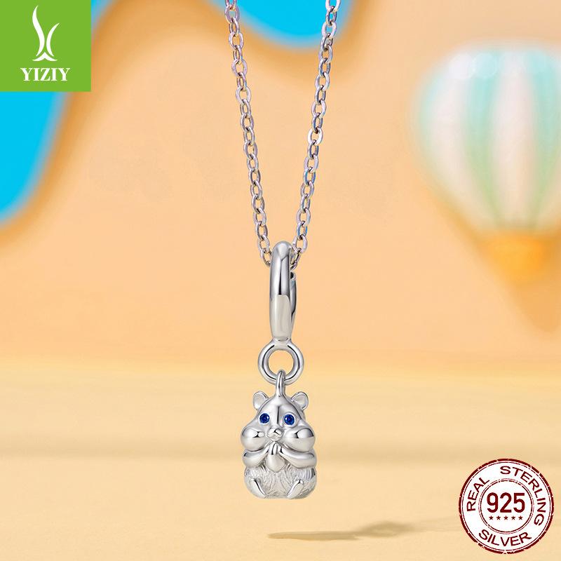 S925 Sterling Silver Cute Hamster Pendant Opening And Closing Button Head, Cute Pet Animal Diy Beaded Accessories