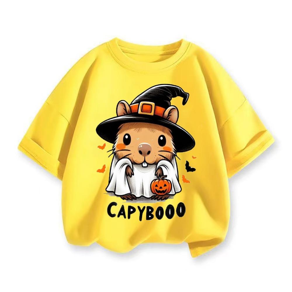 New Cartoon Kapibala Print Children's Short-sleeved T-shirt, Pure Cotton Summer Children's Clothing