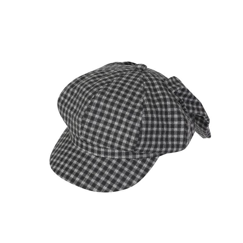 Sweet and cute long-eared rabbit beret children's retro plaid octagonal hat spring and summer versatile painter newsboy hat