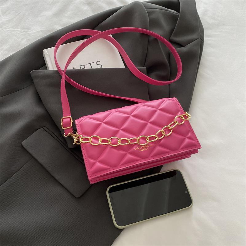 Rhombus Embroidery Thread Fashion Chain Handbag Small Bag Women's 2025 Winter New Solid Color Messenger Bag Small Square Bag