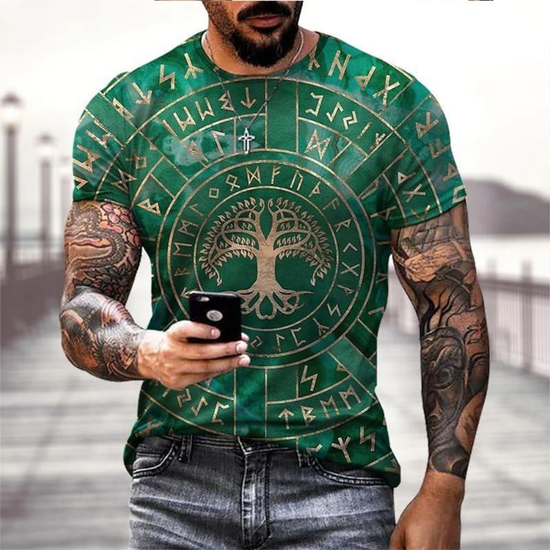 Viking Tattoo 3D Printed T-Shirt Men s Fashion Street Hip Hop Viking Pattern Short Sleeve Top XS
