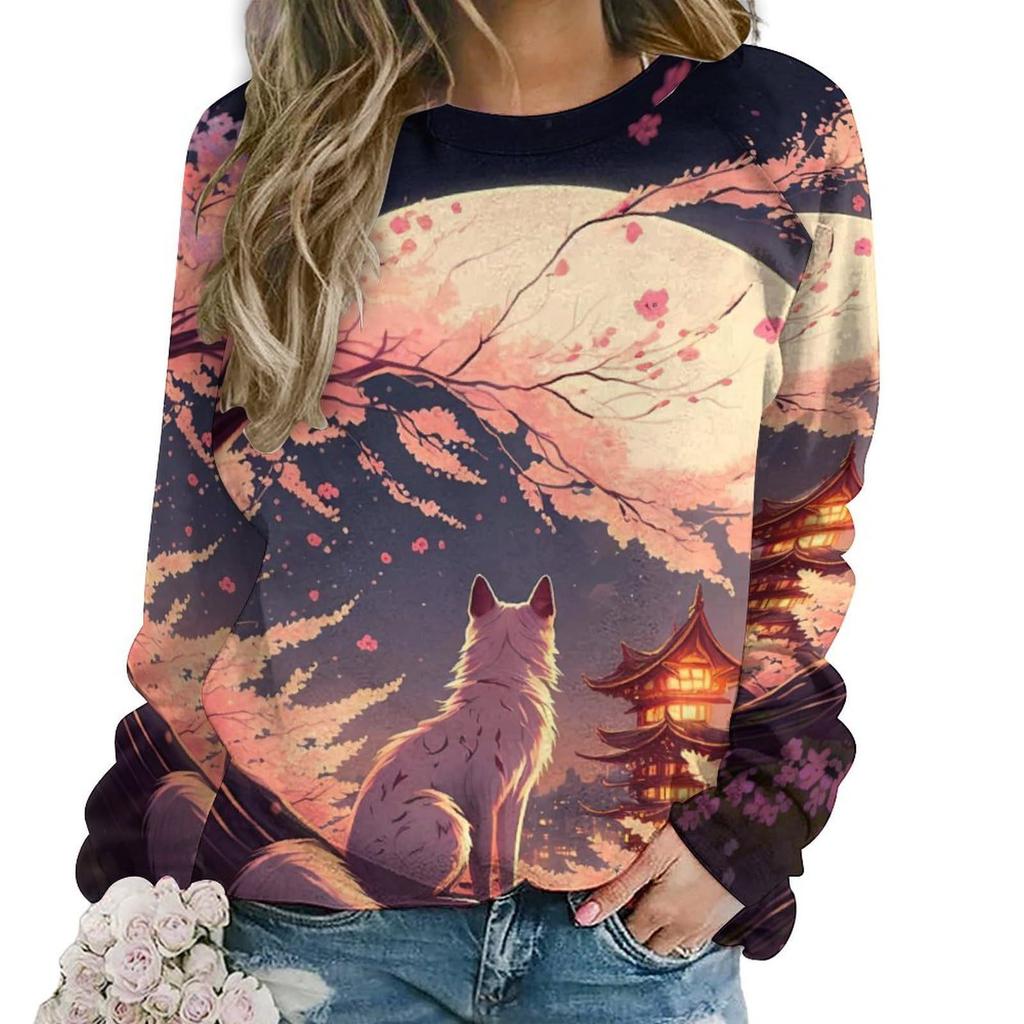 Autumn Lovely Fox Sweatshirts Animal Print Women Casual Streetwear O-Neck Pullovers Harajuku Tops Clothing