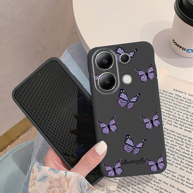 Butterfly Patterned Soft Silicone Case For Samsung A55 A35 M35 Xiaomi Redmi Note 13 Pro iPhone Huawei Honor Realme Camera Protective Shockproof Cover