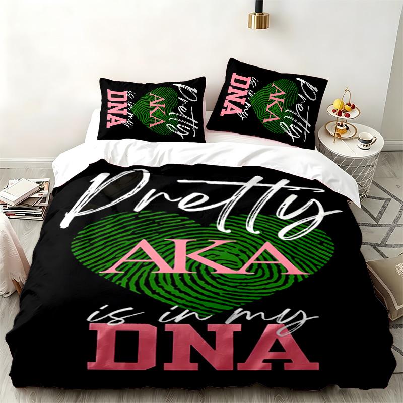 Alpha Kappa Alpha Sorority 3pc Set Perfect for Bedroom Use Comfortable Bedding Set Includes a Duvet Cover and Two Pillowcases Ideal Birthday or Christ