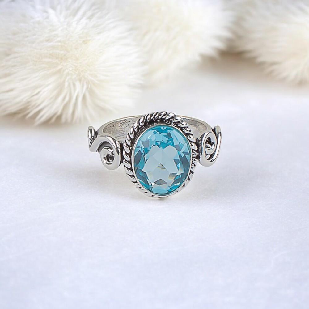 Sky Blue Topaz Gemstone 925 Sterling Silver Jewelry Handmade Ring Gift For Her RR-14-8