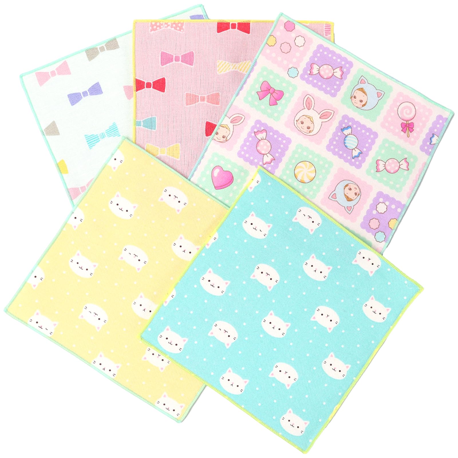 

Cluster Handkerchiefs in Cotton Gauze Handkerchiefs with Cute Patterns Antibacterial Mini Kids [Made Japan] 100% (5 Handkerchiefs/CUTE Set)