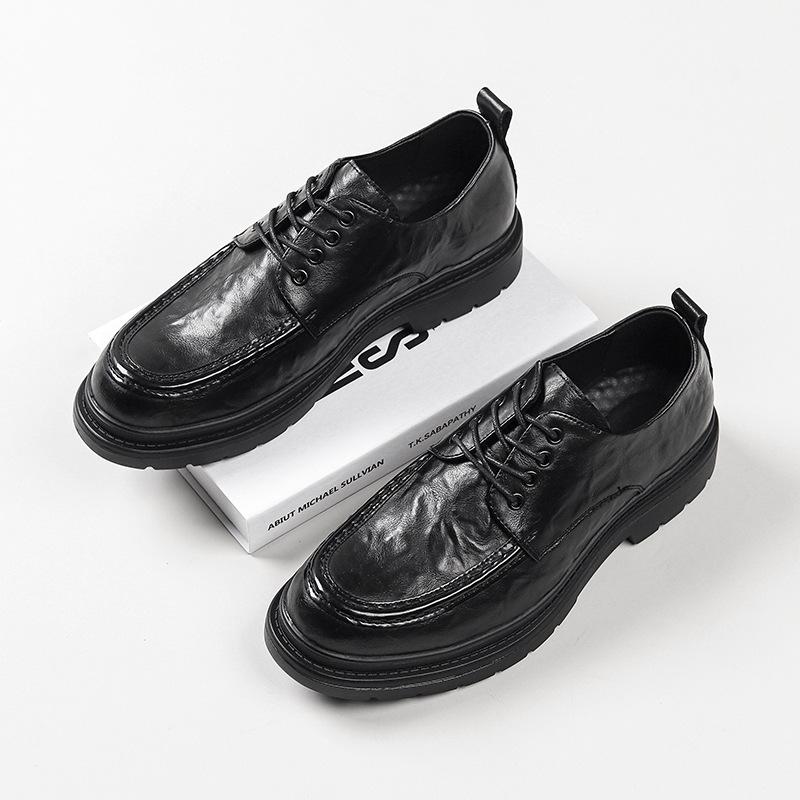 

2025 новые кожаные туфли зимние модные кожаные деловые туфли ретро британский стиль мужские кожаные туфли 85323-W 44 чёрный