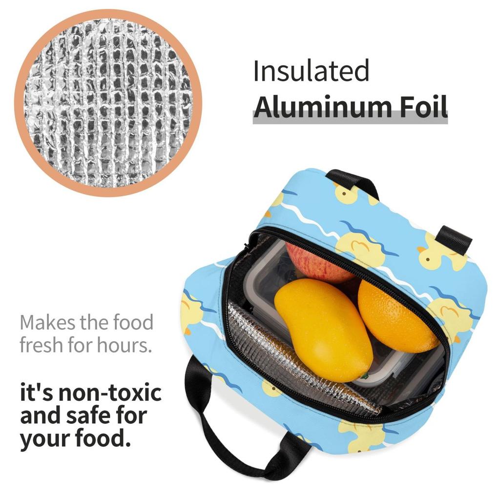 Cute Duck Swimming Seamless Pattern Insulated Lunch Bag for Women Children Leakproof Food Boxes Thermal Lunch Box Tote