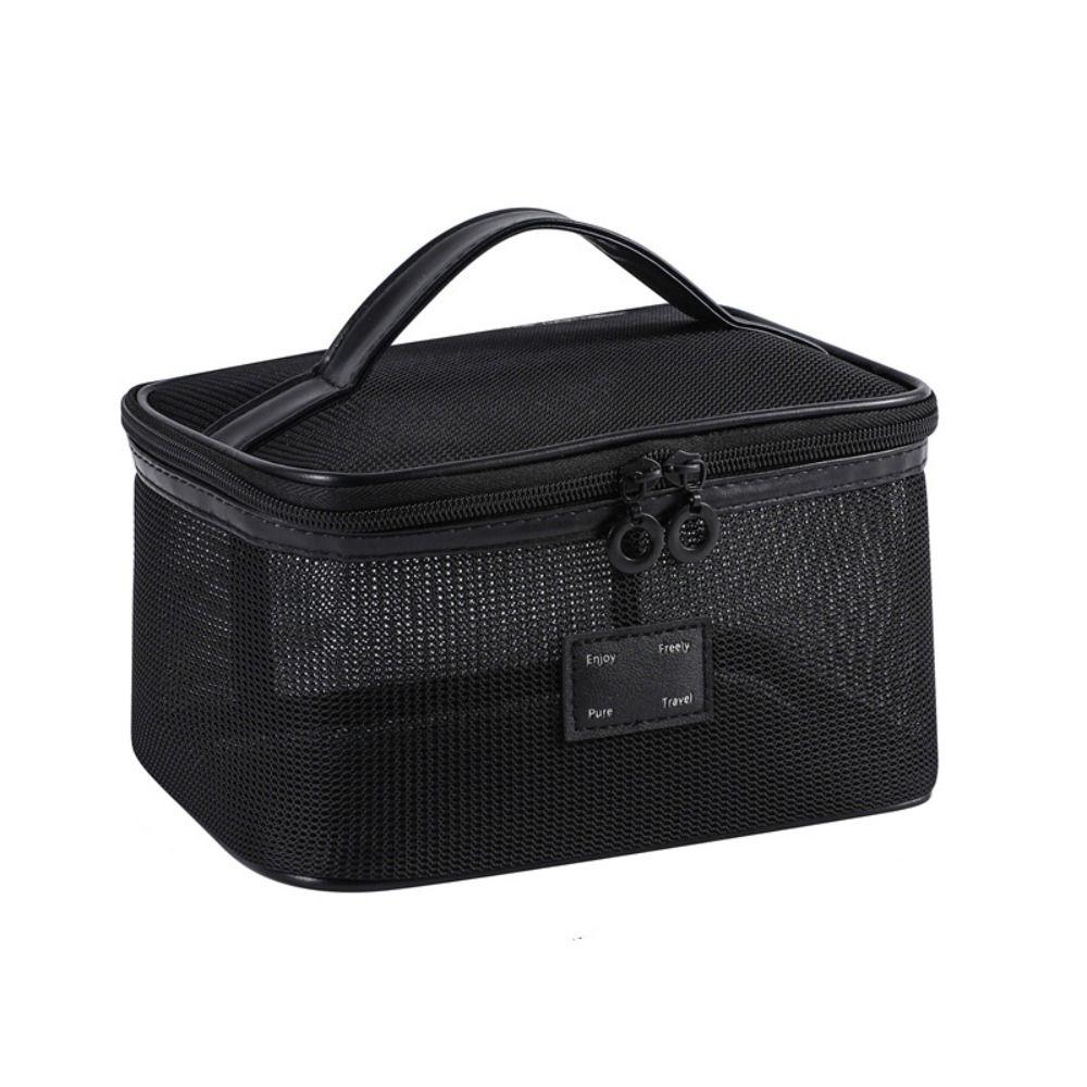 Lightweight Mesh Handheld Makeup Bag Square Cosmetic Cases Transparent Mesh Cosmetic Bag  Travel