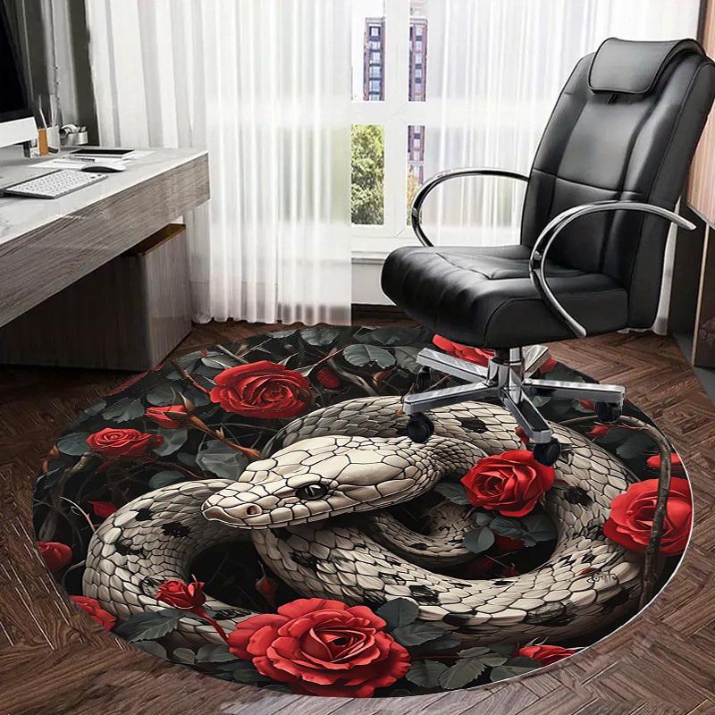 1pc Office Carpet Chair Mats Snake and Roses Circular Artwork Perfect for Decorating Office Chairss, Or Bedrooms.YDT405