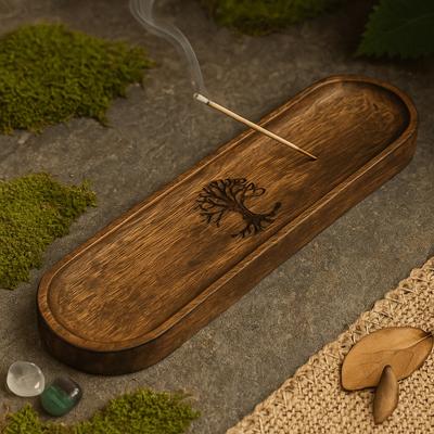 Incense Holder Wooden Tray Tree of Life 30x10cm