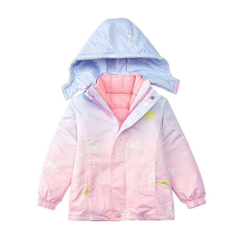 Trench-coat pour fille Veste d'hiver dégradée pour adolescente Coupe-vent d'extérieur pour enfant à capuche automne hiver