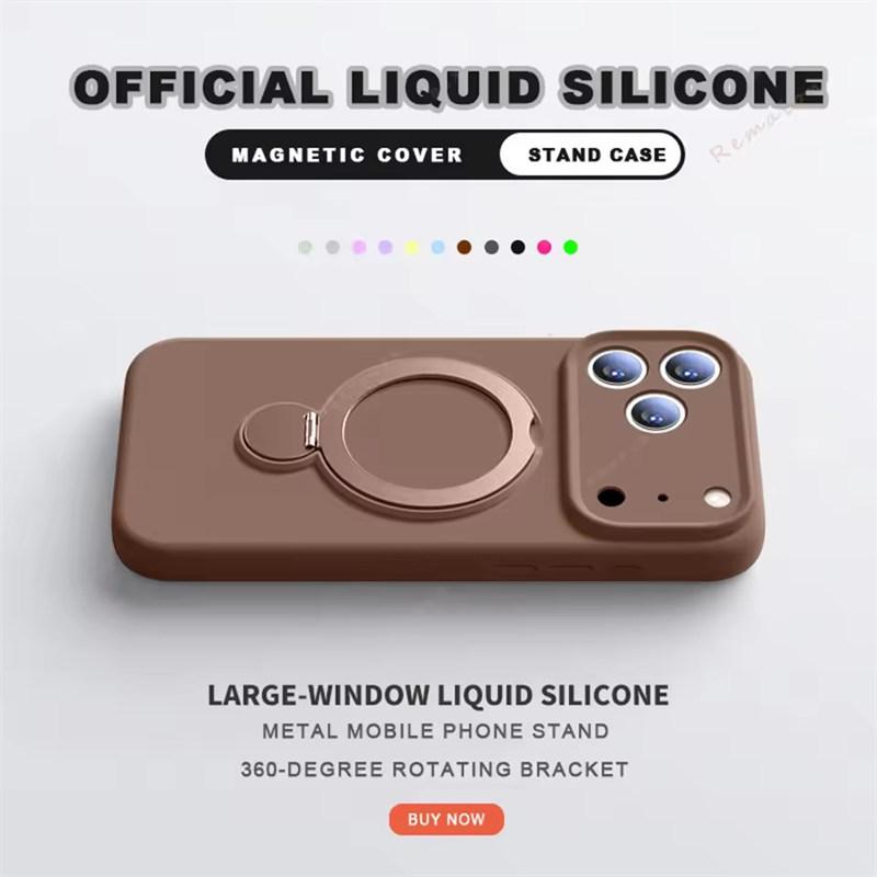360° Magnetický Stojan Tekutý Silikonový Kryt na Telefon Pro iPhone 17 Air 13 14 15 16 Pro Max Plus Držák pro Magsafe Nabíjení Ochranný Kryt