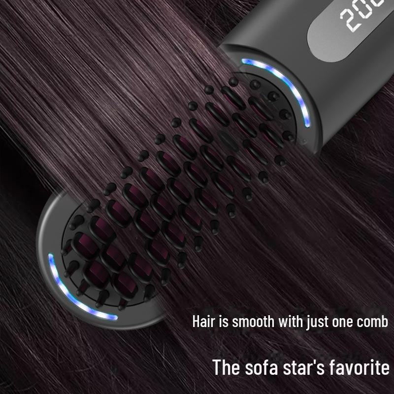 Tragbarer kabelloser Doppelfunktions-Haarkamm: Schonend für das Haar, Glätten oder Locken, Wiederaufladbar für den Gebrauch im Wohnheim