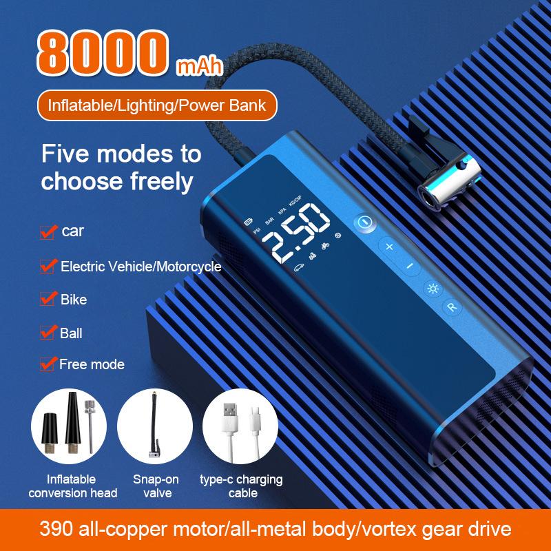 

Беспроводной автомобильный воздушный компрессор 8000 мАч 150 фунтов на кв. дюйм аккумуляторная батарея 60 Вт электрический насос для накачивания шин для мотоциклов, покрышек велосипедов