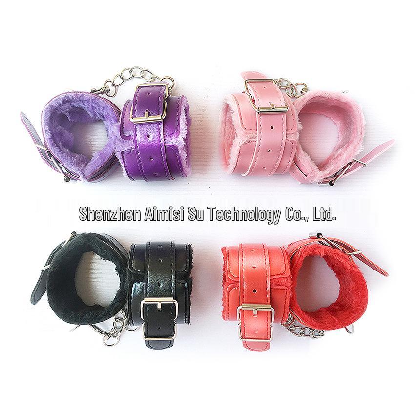 Leather Adult Handcuffs & Ankle Cuffs with Metal Chains - Plush Couple's Sex Aids