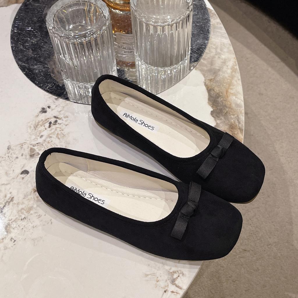 Fashion Elegant Bowknot Ballerina Women Flats Round Toe Comfort Slip-On Ladies Loafers Suede Single Mules Shoes for Woman Mary Janes