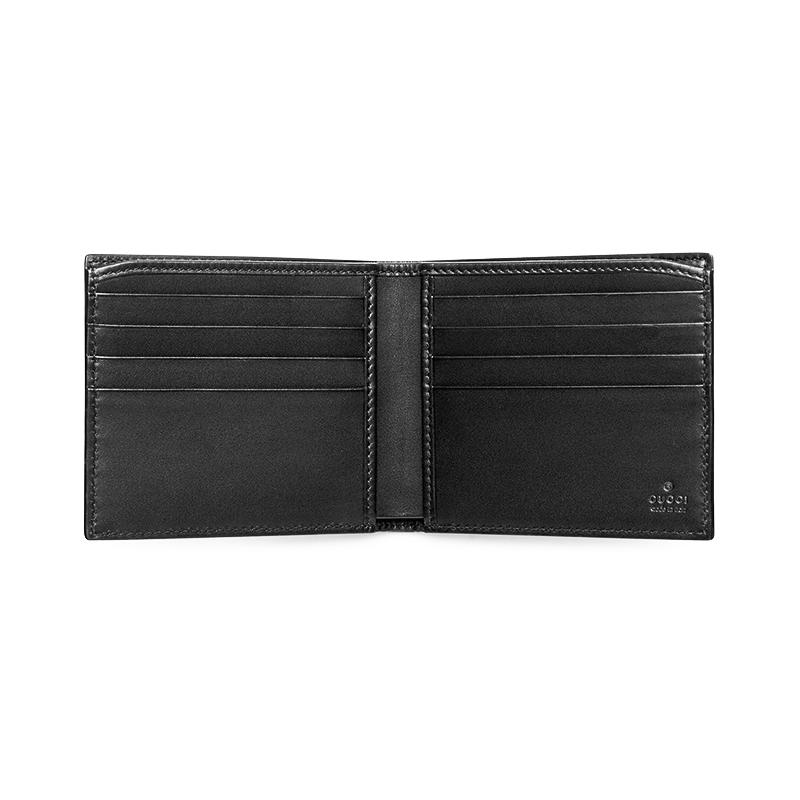 Gucci Silbernes Etikett Double G Logo für Presbyopie Kurzes Bifold Gelochte Leder Geldbörse Herren Schwarz