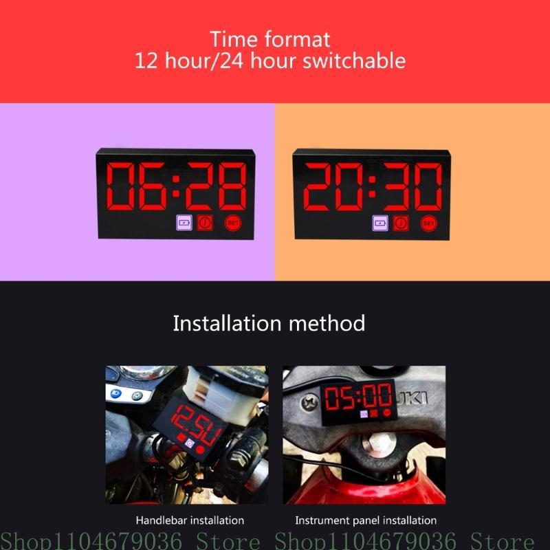 Multifunction Voltimetro Digital Time Clock Thermometer Voltmeter DC12V LED Display for Motorbike Boats Car