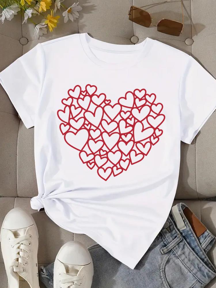 (Asian Size) Print trend love style cute  Fashion Female Tee Top Women Clothing T Shirt Woman Short Sleeve Graphic T-shirts