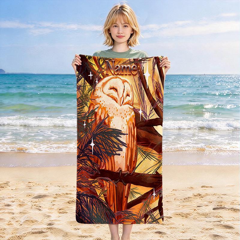 Custom Name Owl Stylish Digital Printing Beach Towel Quick‑Drying Absorbent Blanket for Beach Pool Gym Travel